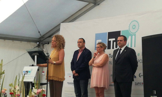 María Teresa Mallada, presidenta de Hunosa, inaugurando la II edición de FETUMI en el Pozo Sotón