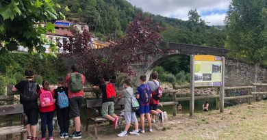 Niños y niñas participantes en la escuela de verano visitando Puente d`Arcu.